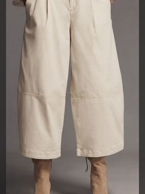 Maeve Cream Wide-Leg Cropped Pants